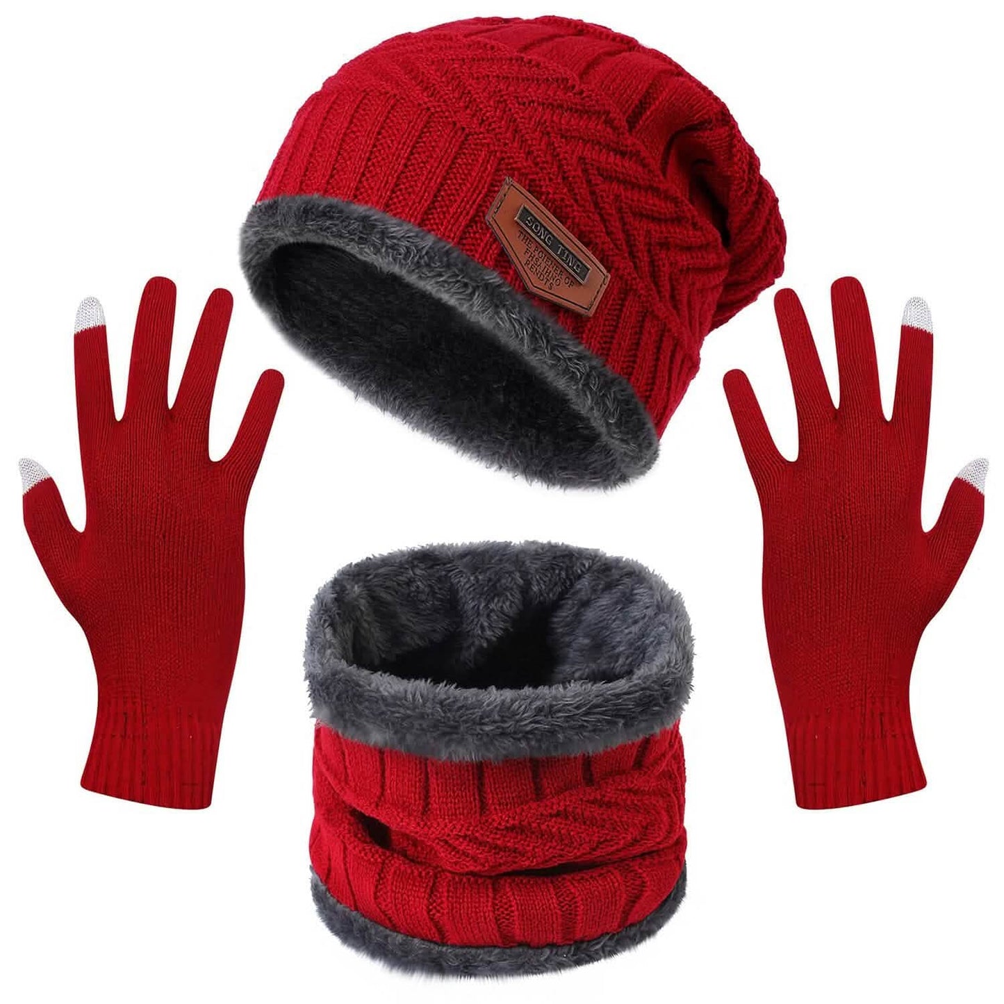 Winter Warm Beanie and Touch Screen Gloves Scarfs Set