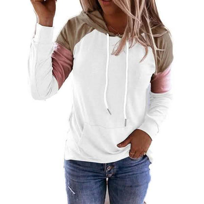Winter Women’s Fashion Casual Sweatshirts Long Sleeve Hooded Pullover Loose Block Color Pockets Sweatshirts
