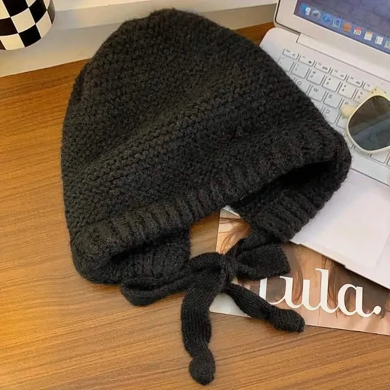 Winter Wool Knitted Hat Unisex Winter Striped Beanie with Ear Flaps