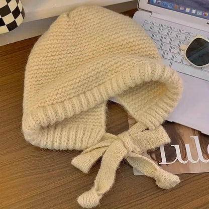 Winter Wool Knitted Hat Unisex Winter Striped Beanie with Ear Flaps