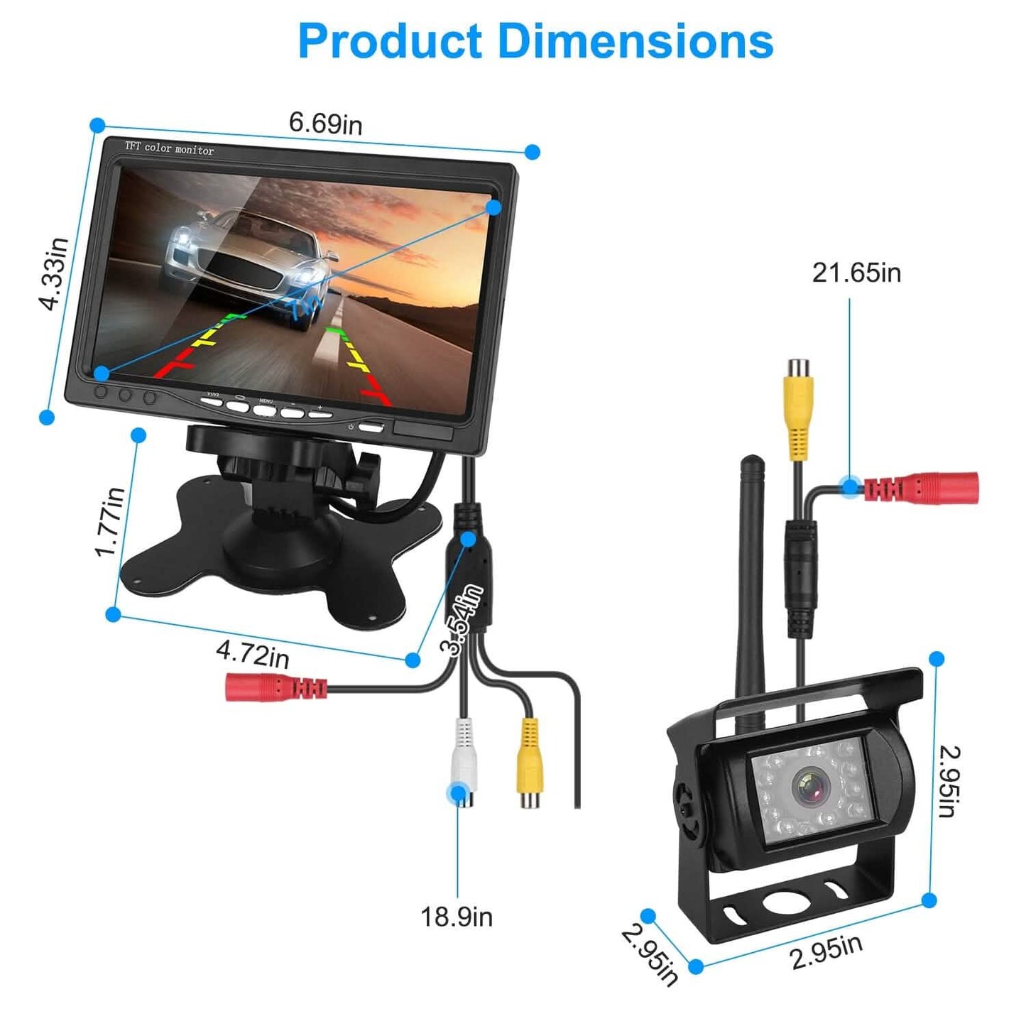 Wireless Backup Camera System Vehicle Rear View Monitor Kit