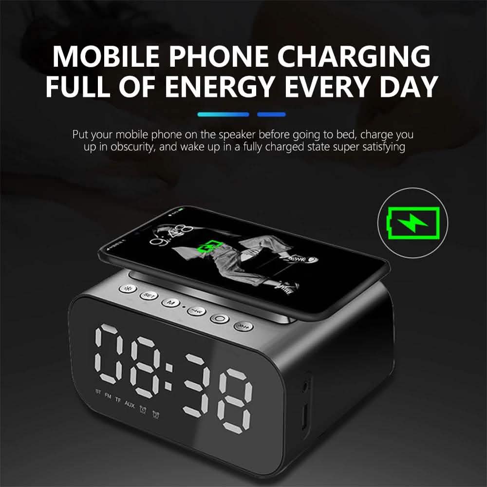 Wireless Charger Alarm Clock Bluetooth Speaker LED Smart Digital Clock