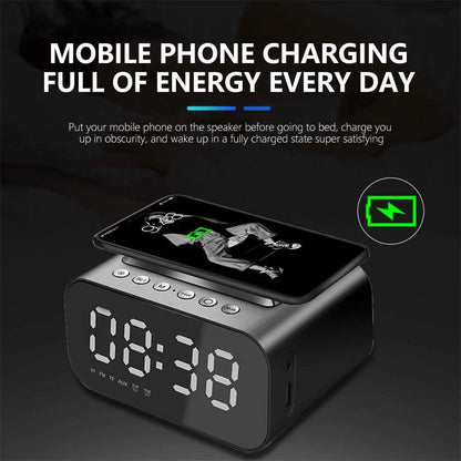 Wireless Charger Alarm Clock Bluetooth Speaker LED Smart Digital Clock