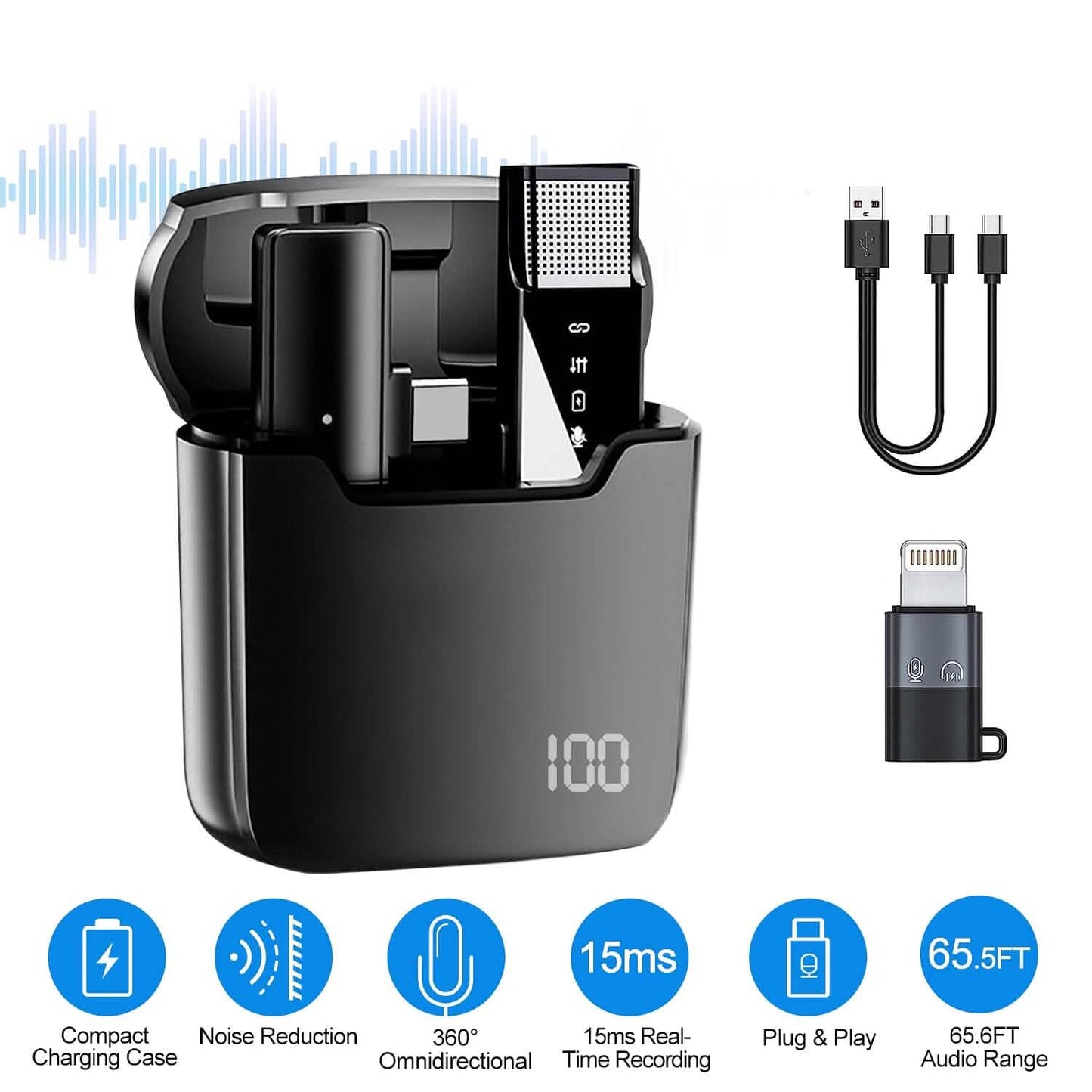 Wireless Clip On Microphone with Charging Case