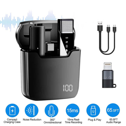 Wireless Clip On Microphone with Charging Case
