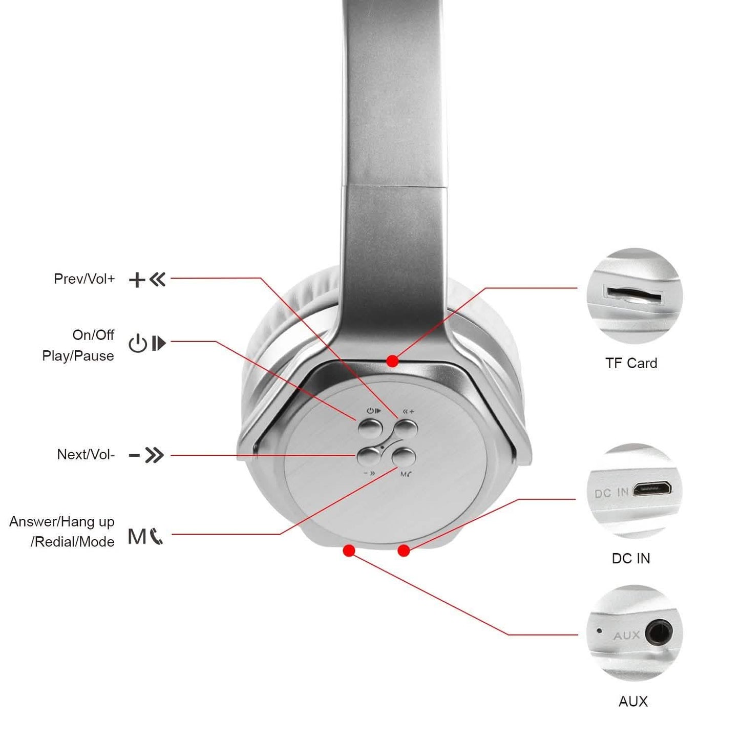 Wireless Foldable Headphones with Built-in Speaker