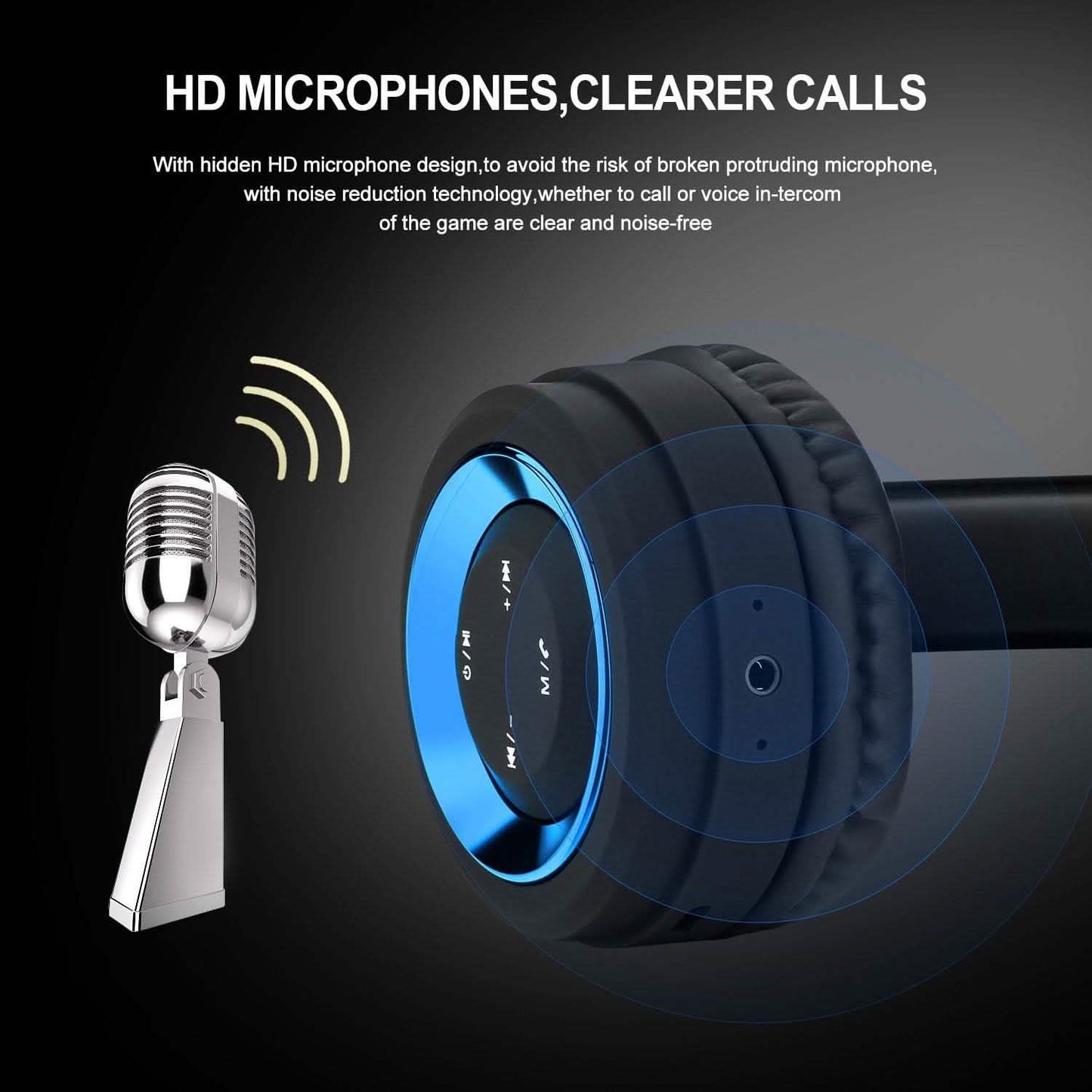 Wireless Headphones Bluetooth Headset Noise Cancelling Over Ear With Microphone