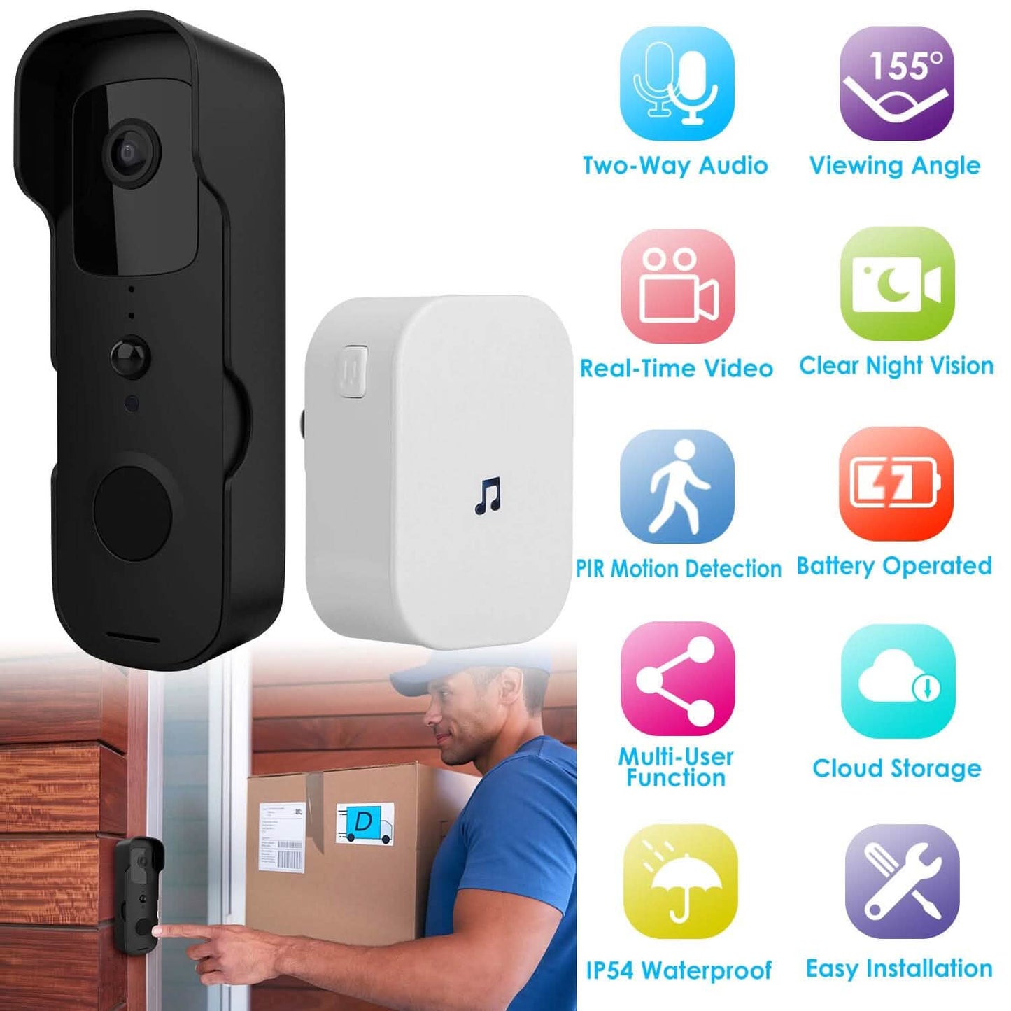 Wireless Smart WIFI Video Doorbell Two Way Audio