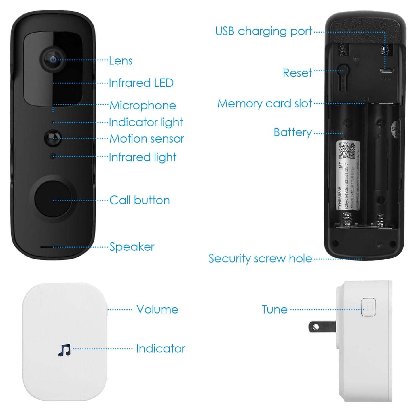 Wireless Smart WIFI Video Doorbell Two Way Audio