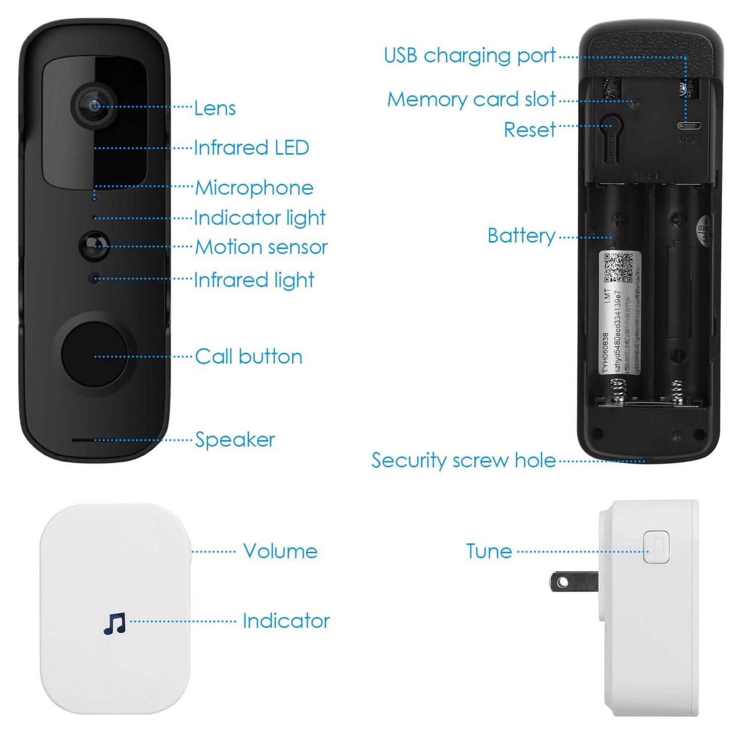 Wireless Smart WIFI Video Doorbell Two Way Audio