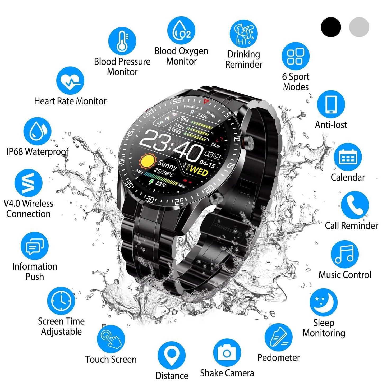 Wireless Smartwatch Fitness Tracker IP68 Waterproof Sport Bracelet