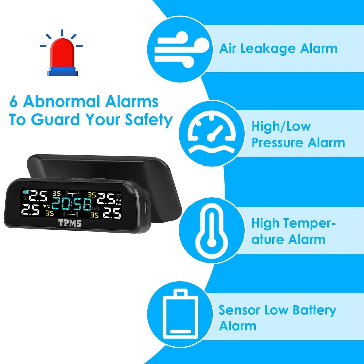 Wireless Solar Car Tire Pressure Monitoring System Auto Tire Pressure with Sensors Temperature Alarm