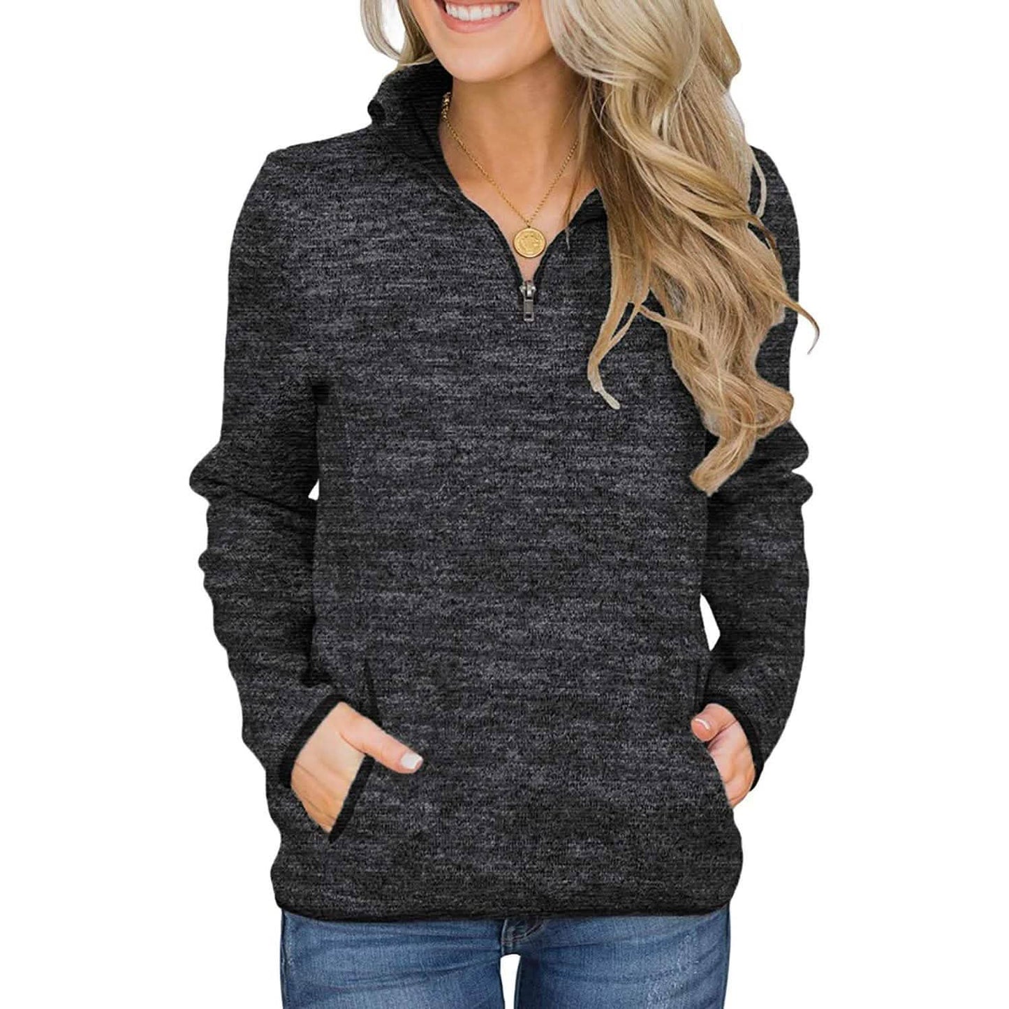 Women Casual Long Sleeve Stand Collar with Pockets