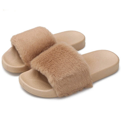 Women Faux Fur Slippers Open Toe