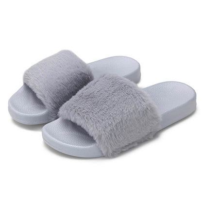 Women Faux Fur Slippers Open Toe