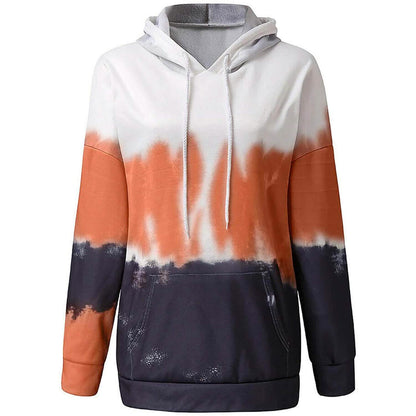 Women Hoodies Tops Tie Dye Printed Long Sleeve Drawstring Pullover Sweatshirts with Pocket