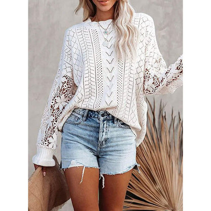 Women Lace Crew Neck Sweater