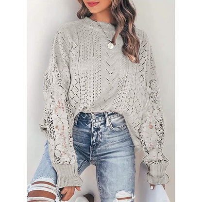 Women Lace Crew Neck Sweater