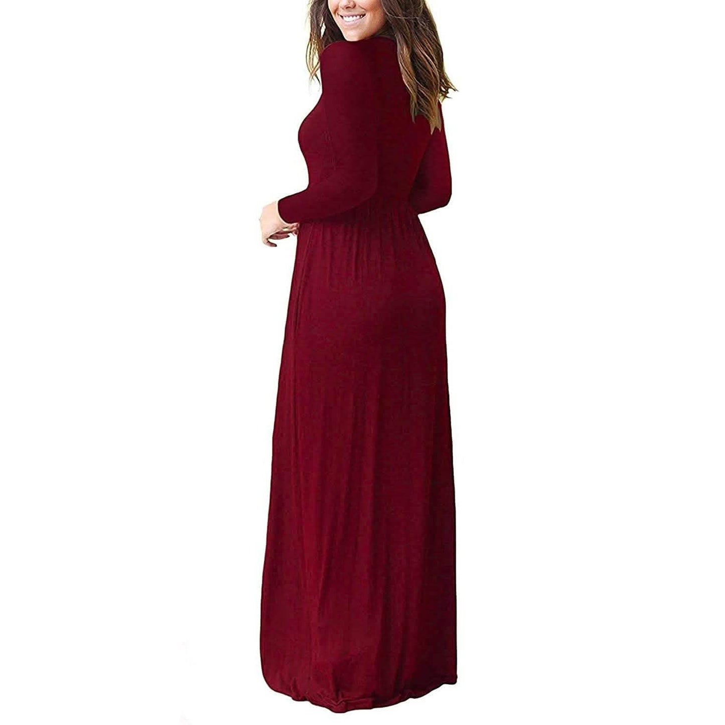 Women Long Sleeve Loose Plain Maxi Dresses Casual Long Dresses with Pockets