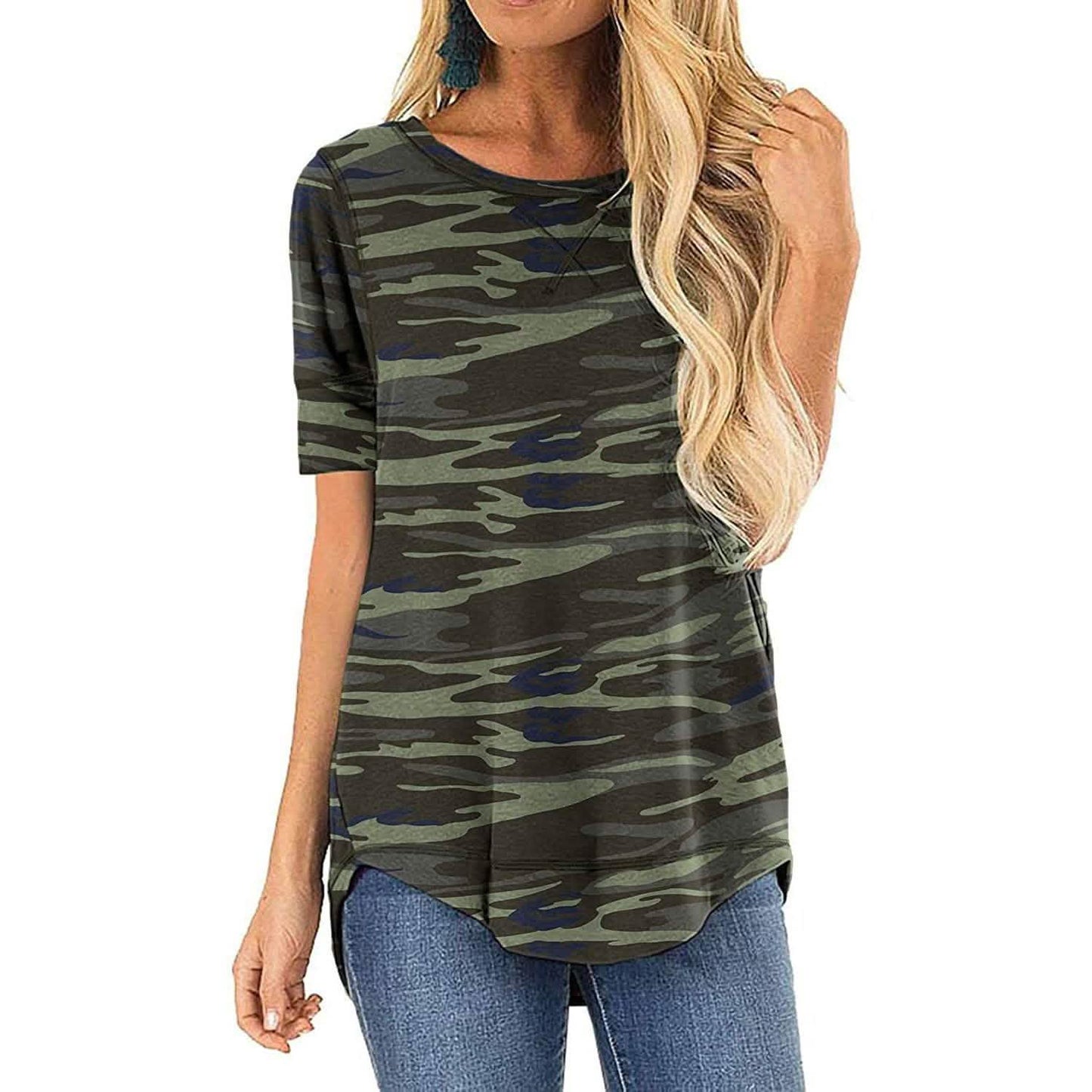 Women Long Sleeve Side Split Casual Loose Tunic Top
