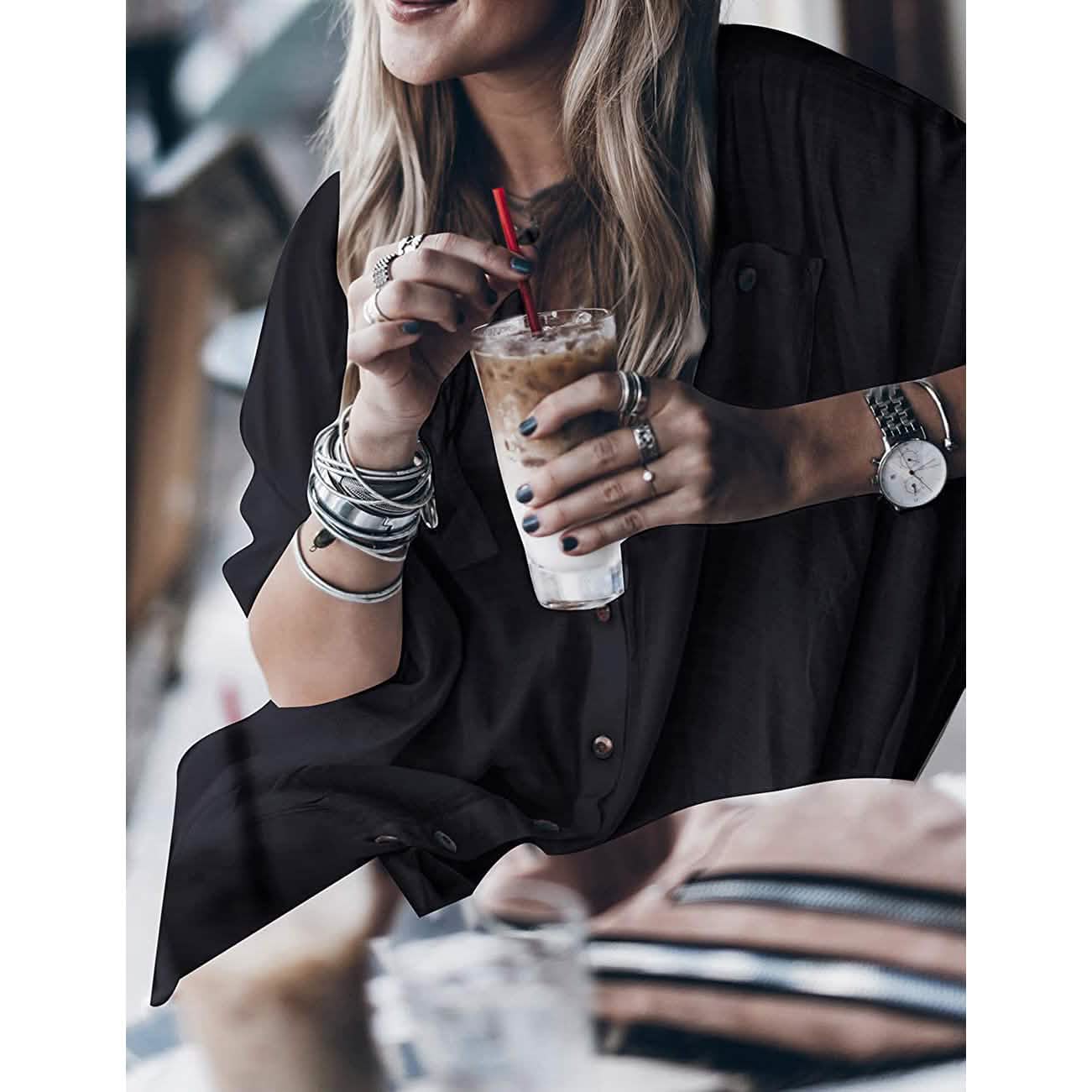 Women Loose Long Sleeve Swimsuit Cover Ups Button Down Beach Shirt