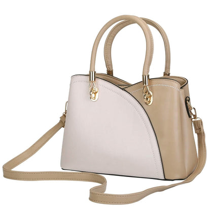 Women Medium Sized Leather Satchel Crossbody Bag with Stylish Stitching Detachable Strap