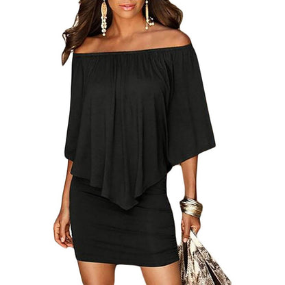 Women Off Shoulder Ruffles Bodycon Mini Dress