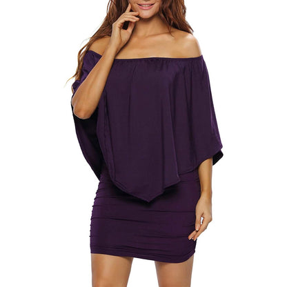 Women Off Shoulder Ruffles Bodycon Mini Dress