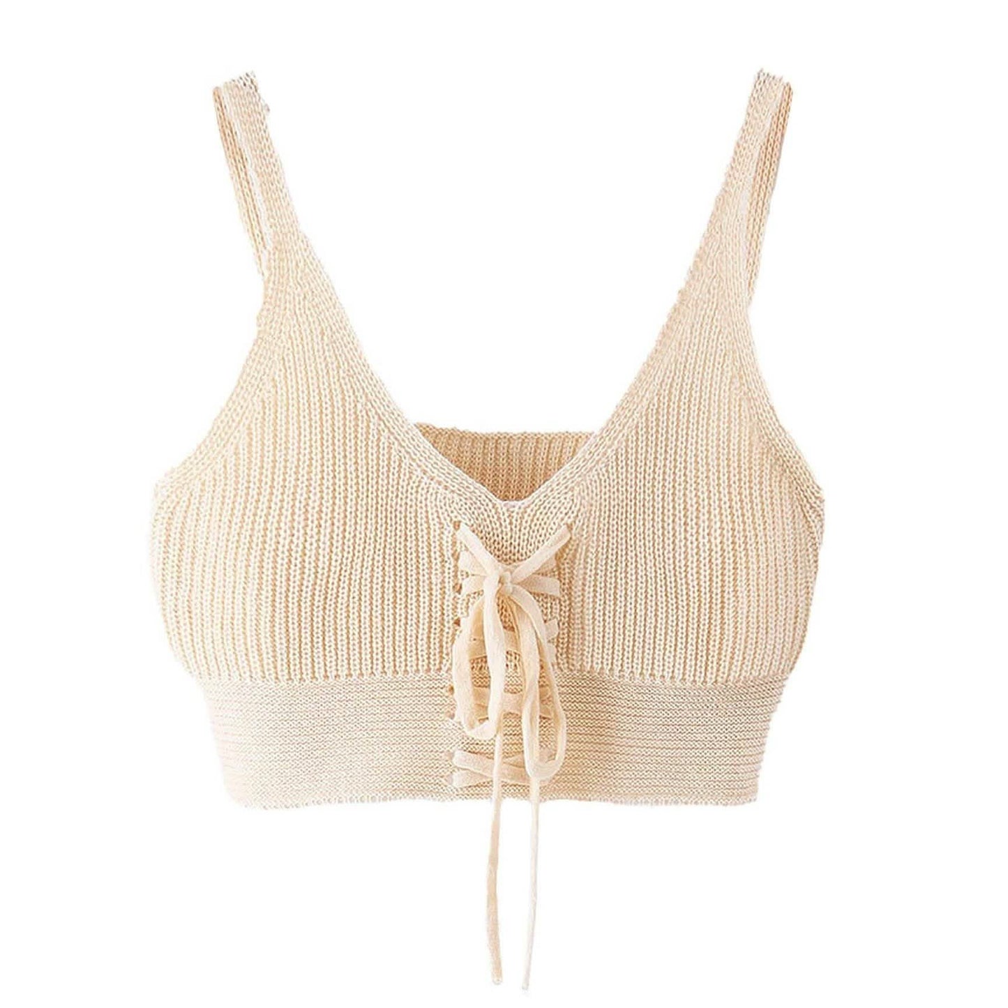 Women Sleeveless Lace Up Knitted Cami Tank Top Sexy Loose Crop Tops Blouse
