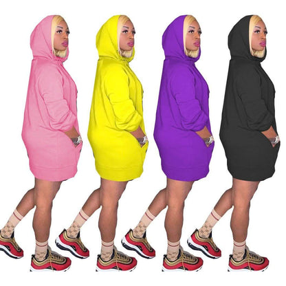 Women Solid Color Knitted Oversized Hooded Dress Casual Streetwear