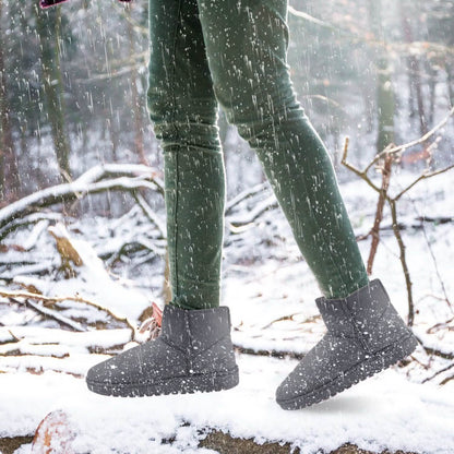 Women Suede Mid-Calf Snow Boot with Anti-slip Rubber Base