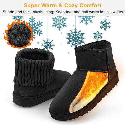 Women Suede Mid-Calf Snow Boot with Anti-slip Rubber Base