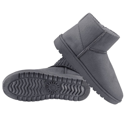 Women Suede Mid-Calf Snow Boot with Anti-slip Rubber Base