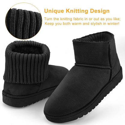 Women Suede Mid-Calf Snow Boot with Anti-slip Rubber Base