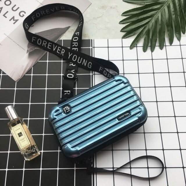Women Suitcase Box Shape Crossbody Shoulder Bag Letter Band Travel Carrying