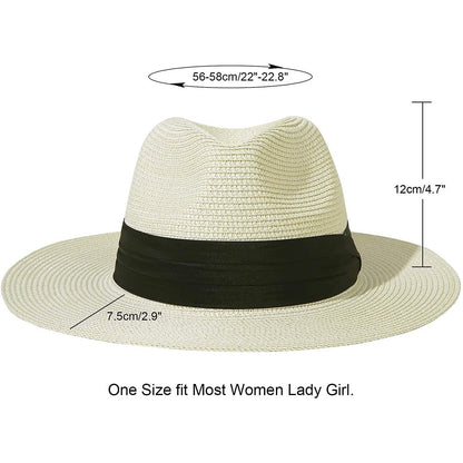 Women Wide Brim Straw Panama Roll up Hat