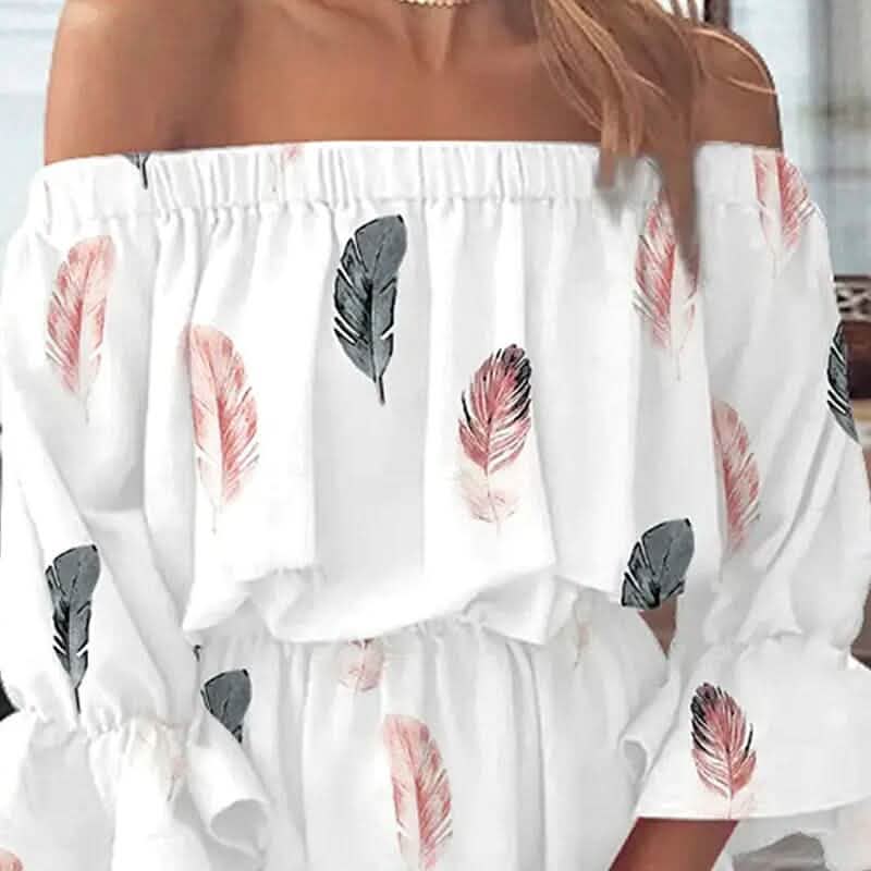 Women's 3/4 Length Sleeve Floral Ruffle Summer Spring Off Shoulder Dress
