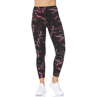 Women's 7/8 Highwaist Marble Leggings with Sheer Mesh Panel and Pockets