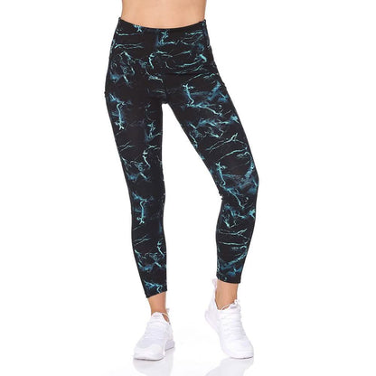 Women's 7/8 Highwaist Marble Leggings with Sheer Mesh Panel and Pockets