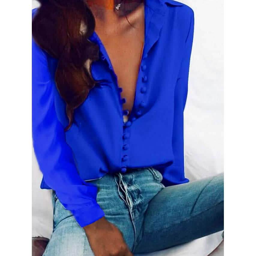 Women's Blouse Shirt Solid Colored Long Sleeve Button V Neck Basic Tops