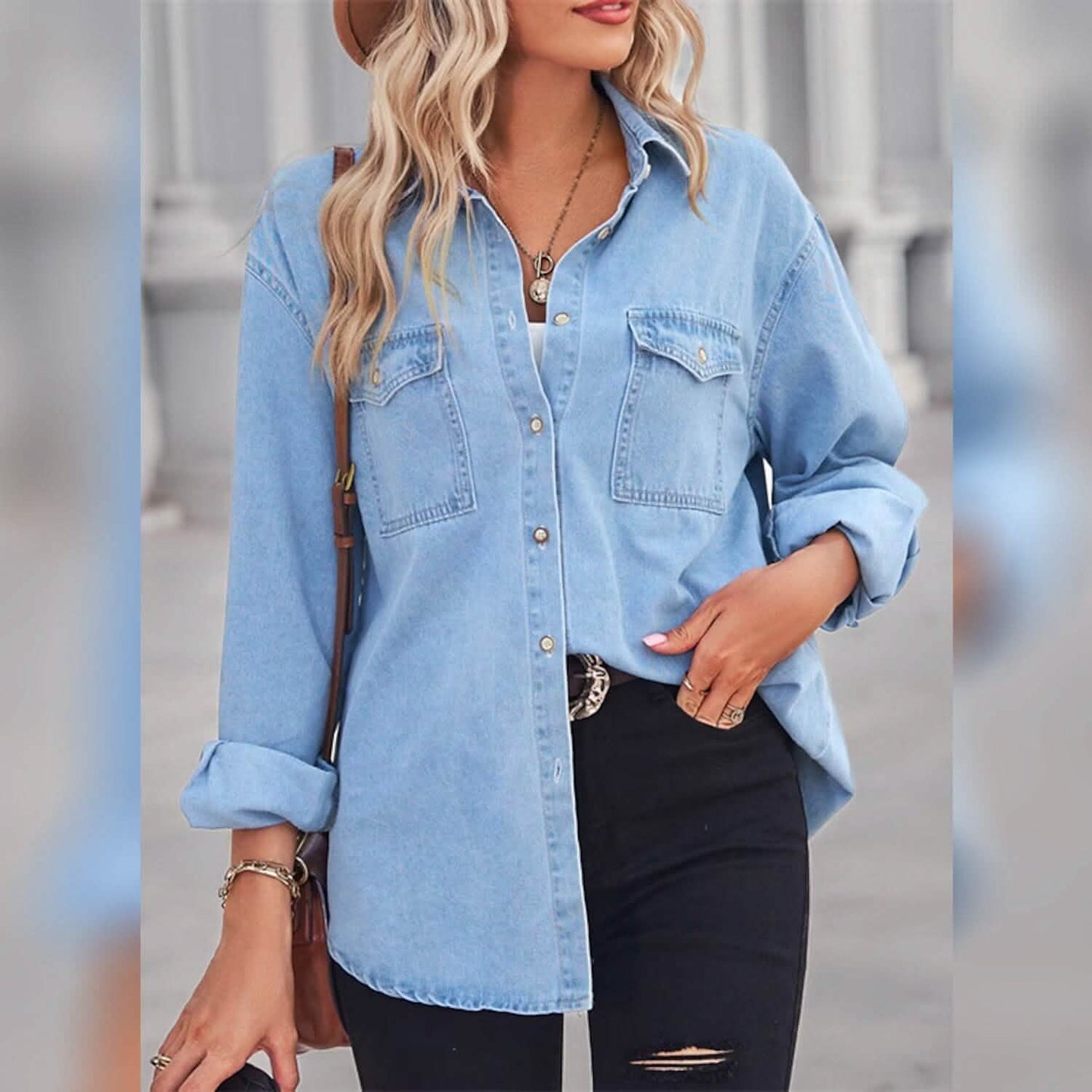Women's Button Pocket Long Sleeve Casual