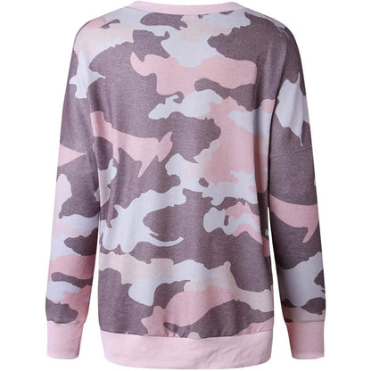 Women's Camouflage Print Casual Leopard Pullover Long Sleeve Sweatshirts