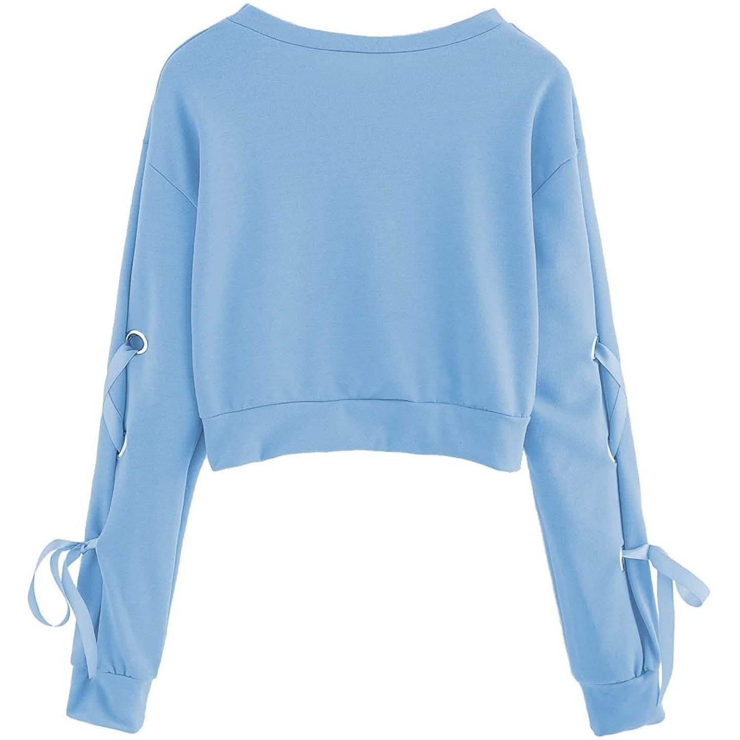 Women's Casual Lace-Up Long-Sleeved Pullover Crop Top Sweatshirt