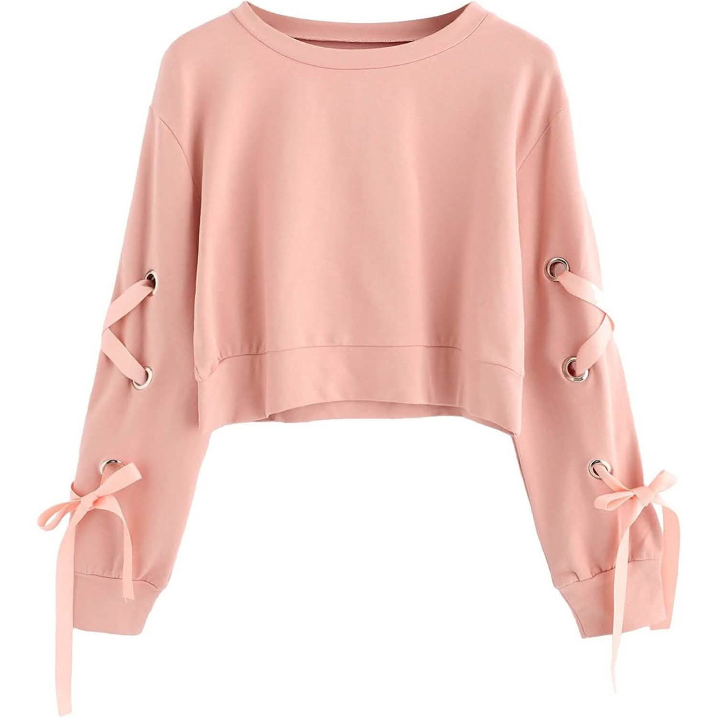 Women's Casual Lace-Up Long-Sleeved Pullover Crop Top Sweatshirt