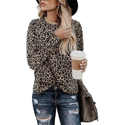 Women's Casual Leopard Print Tops Long Sleeve T Shirt Cute Blouse Graphic Tees