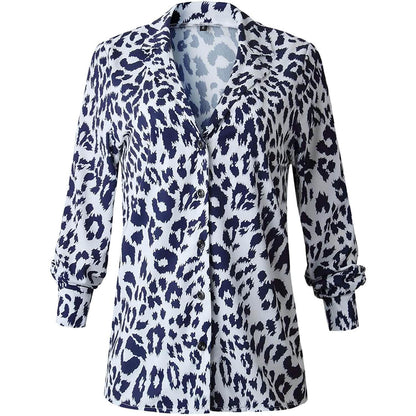 Womens Casual Tops V Neck Leopard Tunic Long Sleeve Button Down Shirts Top