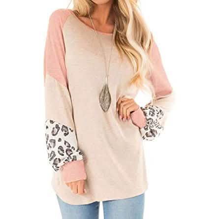 Womens Color Block Pullover Leopard Print Sweatshirt