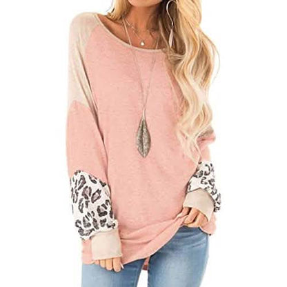 Womens Color Block Pullover Leopard Print Sweatshirt