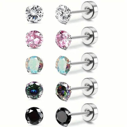Women's Cubic Zirconia Surgical Stainless Steel Flat Back Earrings