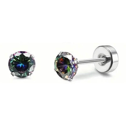 Women's Cubic Zirconia Surgical Stainless Steel Flat Back Earrings